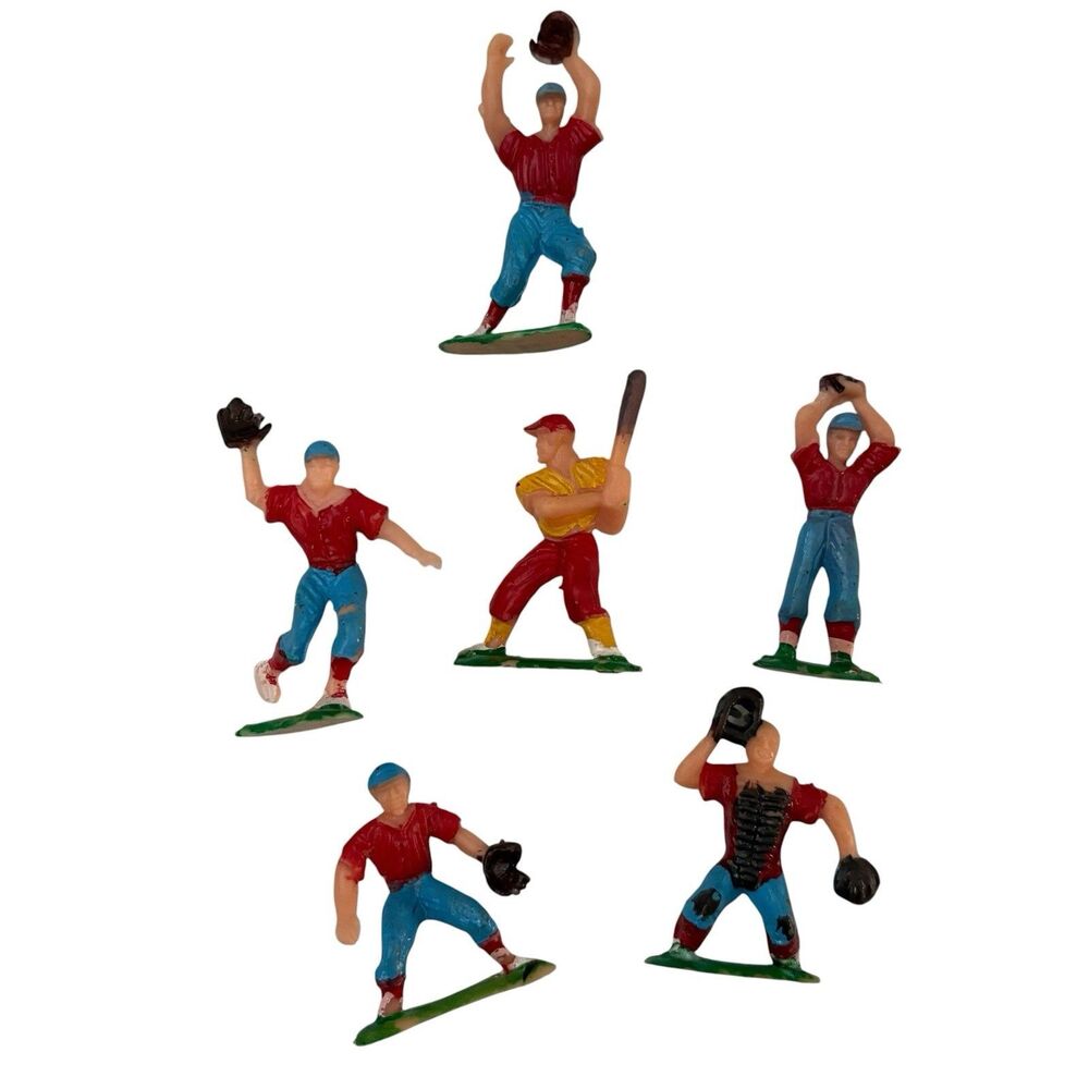 Vintage Baseball Players Cake Toppers 1950s Hong Kong Plastic Party Decor Lot 6